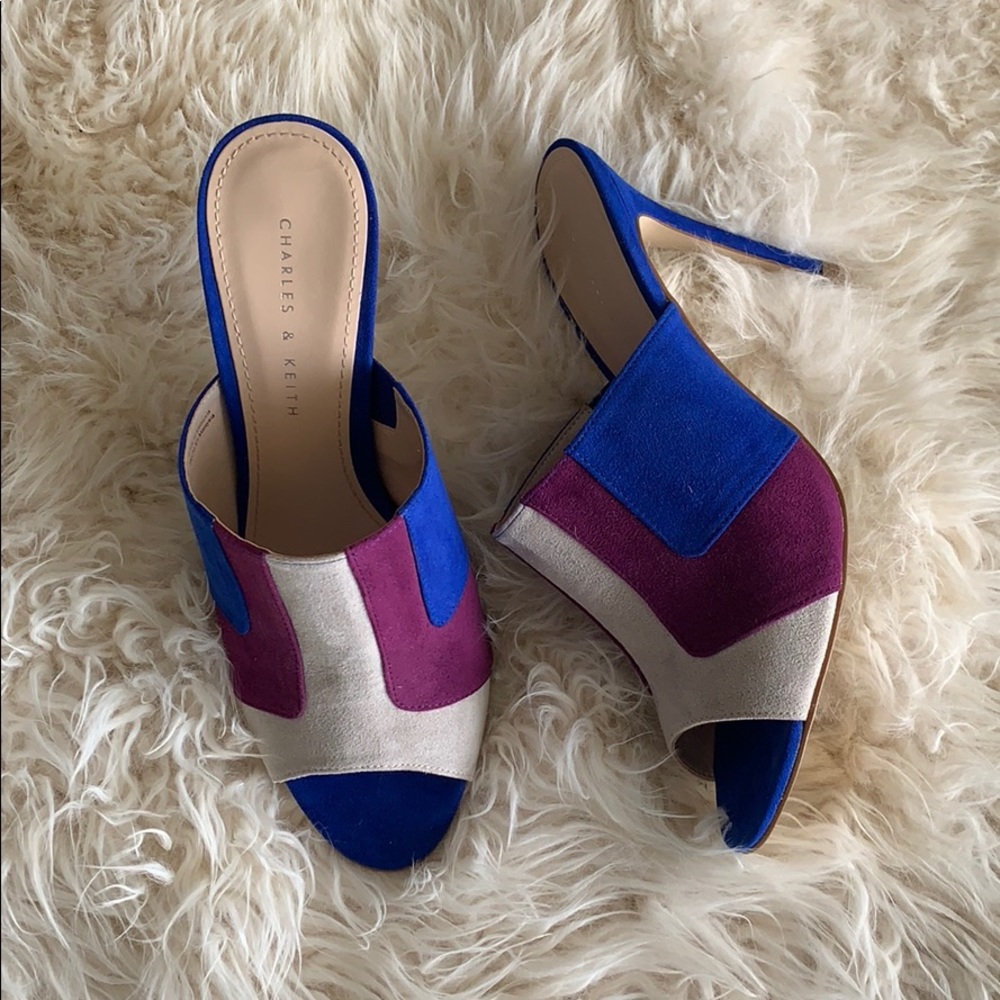 NWOT Charles & Keith Blue /Purple /Grey Mule Heels